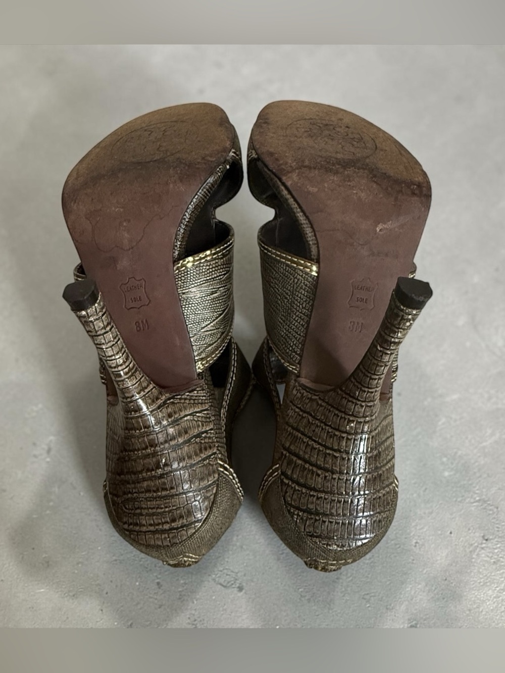 Tory Burch Geoff Caged High Heel Olive Gold Gladiator Sandals! Size 8 - Picture 14 of 16
